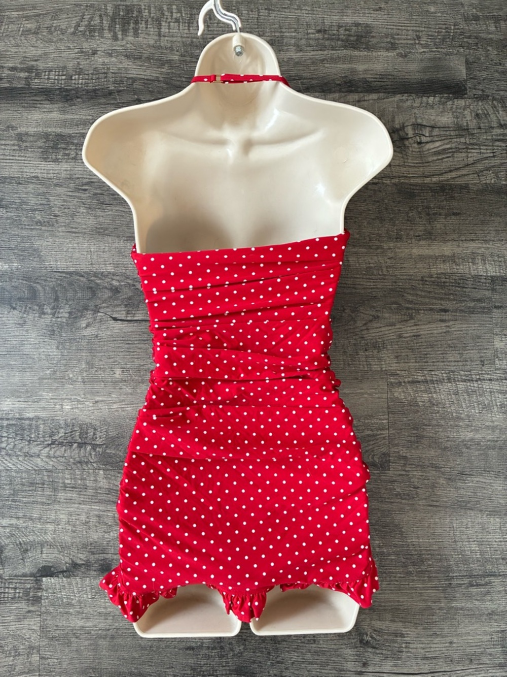 Jantzen Swim Dress One Piece 10 Retro Pinup Red Polka Dot Twist Front - Picture 3 of 7
